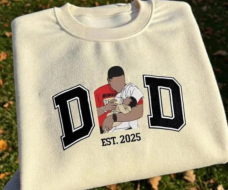 Custom Dad And Son Portrait From Photo Embroidered Sweatshirt